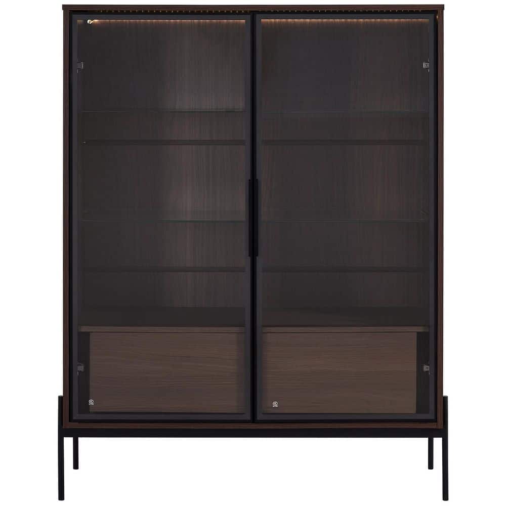 Walnut 16 in. x 51 in. Glass Display Cabinet Decorative Box Curio Cabinet w
