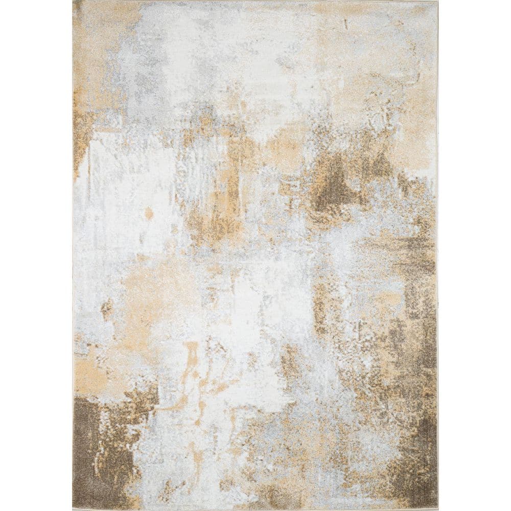 Everek Ivory/Gold 5 ft. x 8 ft. Abstract Transitional Area Rug