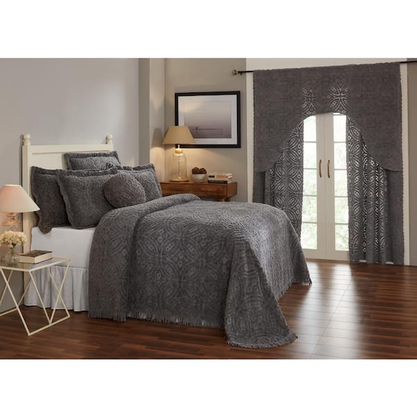 Better Trends Wedding Ring Collection Gray King 100% Cotton Tufted Unique Luxurious Soft Plush Chenille Ring Design Bedspread