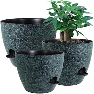 Garden 12 in. L x 12 in. W x 7.5 in. H Black with Green Speckles Plastic Round Indoor Planter (3-Pack)