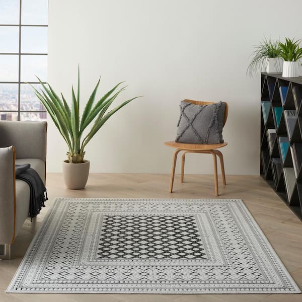 Calobra Dark Gray 8 ft. x 10 ft. Geometric Contemporary Indoor/Outdoor Patio Area Rug