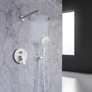 10 in. Shower Head Single-Handle 3 Spray Round High Round High Pressure Shower Faucet in Brushed Nickel (Valve Included)