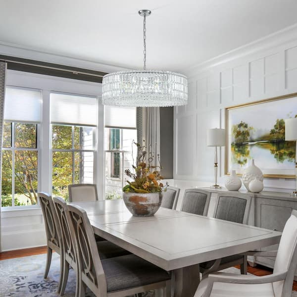 Orillia Modern 12-Light Chrome Round Crystal Chandelier for Kitchen Island Dinning Table Living Room