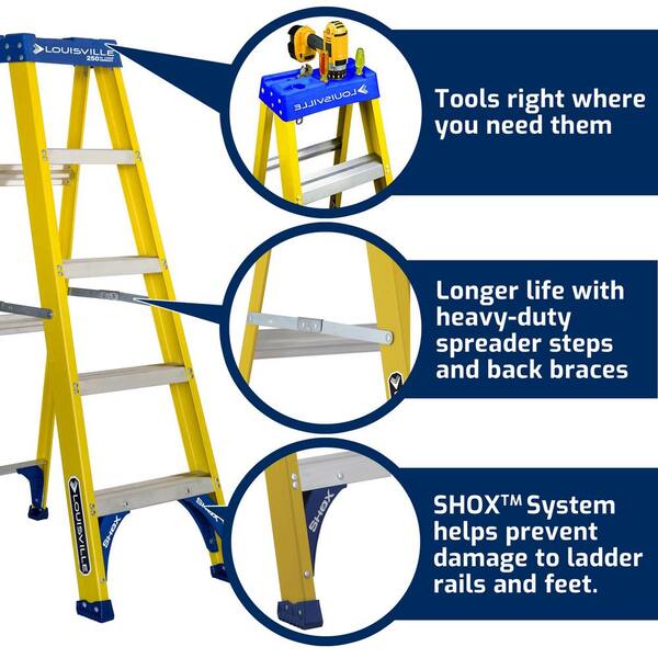 Louisville Ladder FS2005 5-Foot Fiberglass Stepladder - 250 Lb Capacity, Pro Top With Tool Slots, ANSI Rated