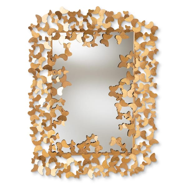 Baxton Studio Large Rectangle Antique Gold Contemporary Mirror (49.21 in. H x 36.61 in. W)