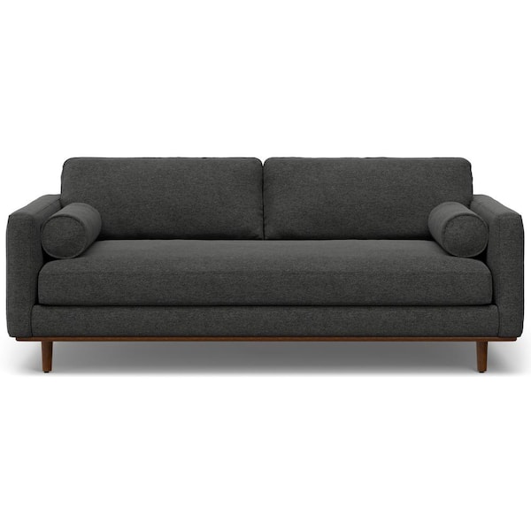 Simpli Home Morrison Mid-Century Modern 89 in. Wide Sofa in Charcoal Grey Woven-Blend Fabric