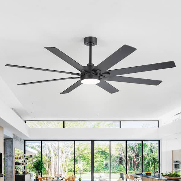 Claude 72 in. Covered Outdoor Black Windmill Ceiling Fan with LED Light, Downrod, Black/Brown Blade and Remote Included