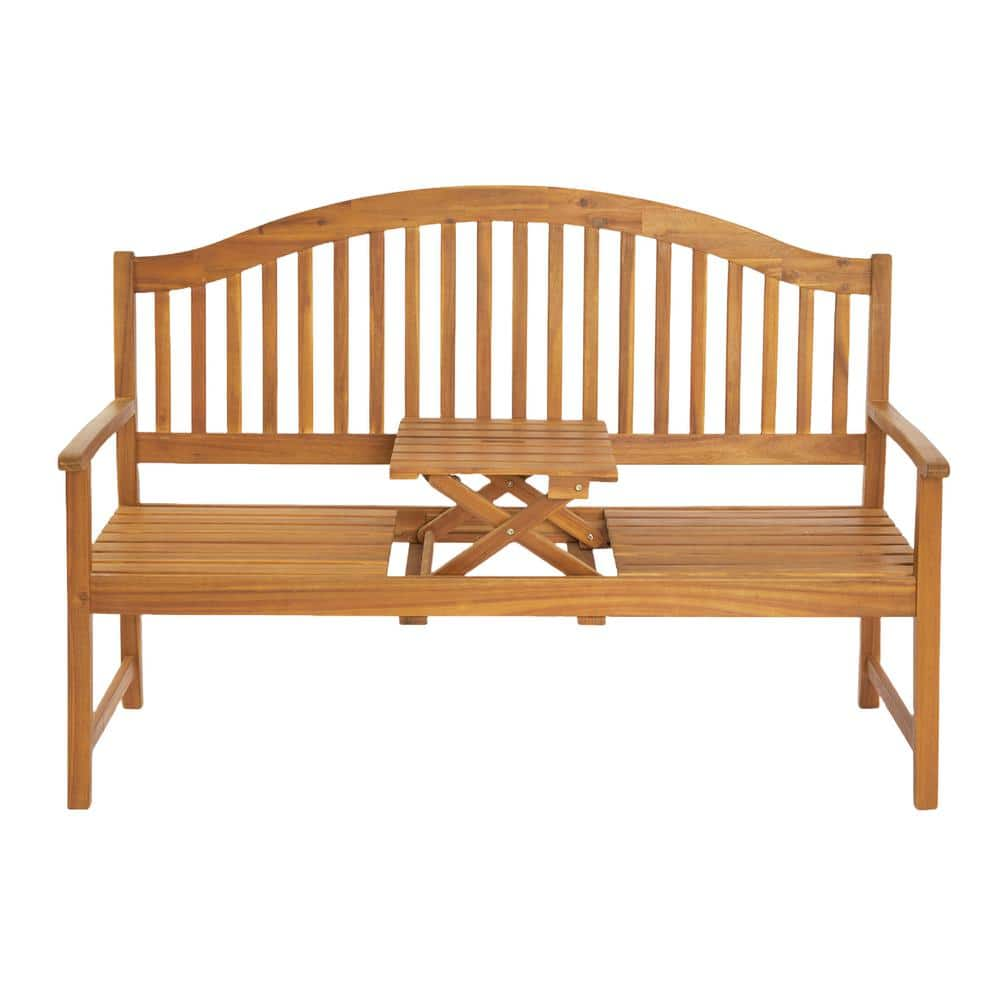 Karl Home 59 In. Acacia Wood Outdoor Patio Bench With Built-in Table 