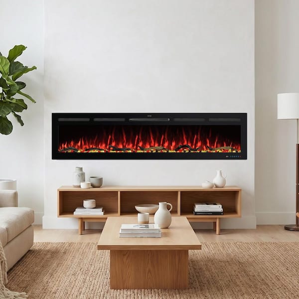 74 in. Recessed/Wall Mount Infrared Quartz Electric Fireplace with APP/Alexa/Google Control/Remote Control in Black