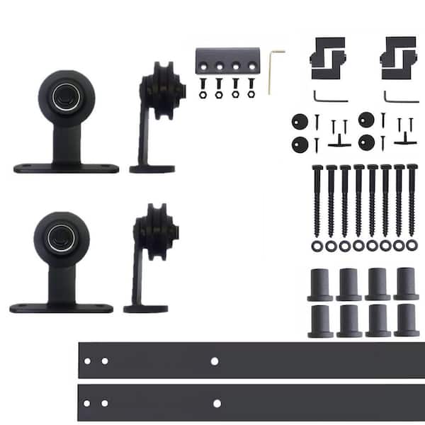 HOMACER 10 ft./120 in. Black Rustic Non-Bypass Sliding Barn Door Hardware Kit T-Shape Design Roller for Double Doors