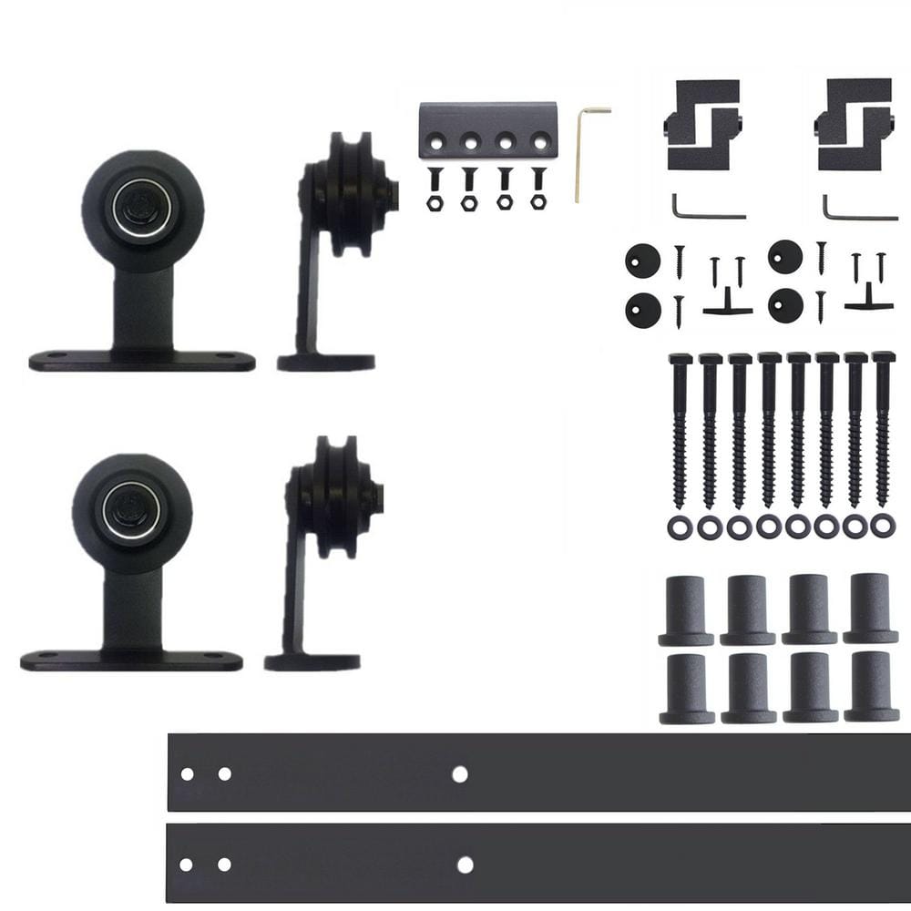 11 ft./132 in. Black Rustic Non-Bypass Sliding Barn Door Hardware Kit T-Shape Design Roller for Double Doors price history on PriceWatchPro