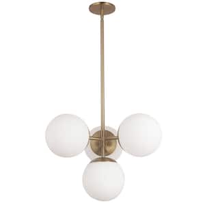 Dayana 4-Light Aged Brass Shaded Pendant Light with White Opal Glass Shade