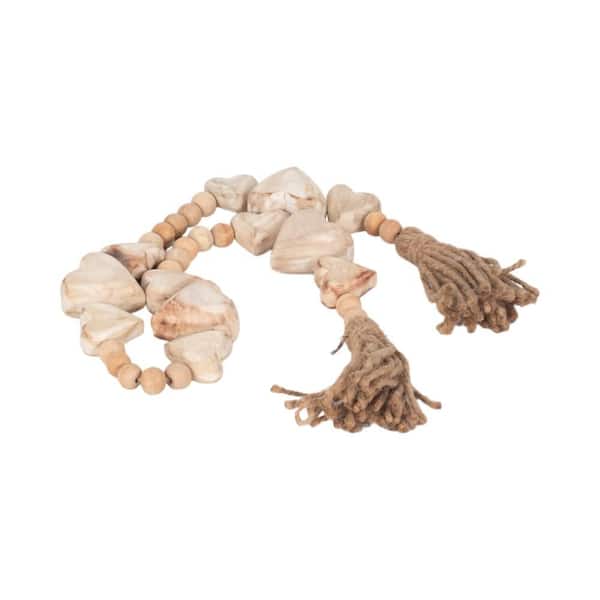 Liv & Skye White 38 in. x 1 in. Wood and Woven Jute Novelty Heart Beaded Garland