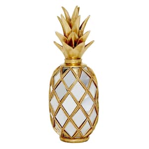 Gold Glass Pineapple Fruit Sculpture with Mirror Accents