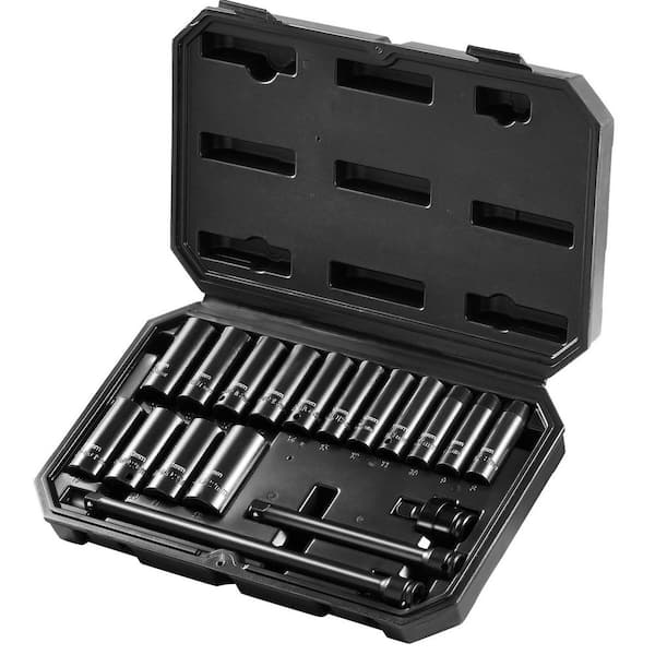 Drive Impact Socket Set 3/8 in.-18-Piece Deep Socket Set Metric 8-22mm-6 Point CR-V Alloy Steel