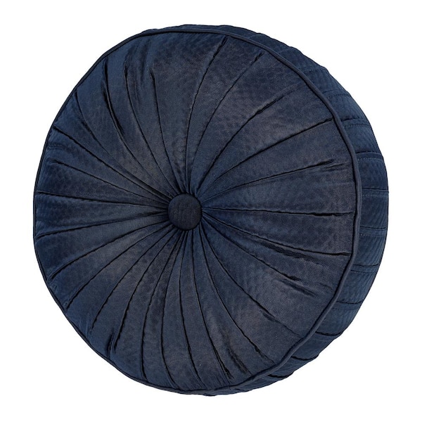 Unbranded Excel Royal Blue Royal Blue Polyester Solid Tufted Round Decorative Throw Pillow 15 In. L X 15 In. W