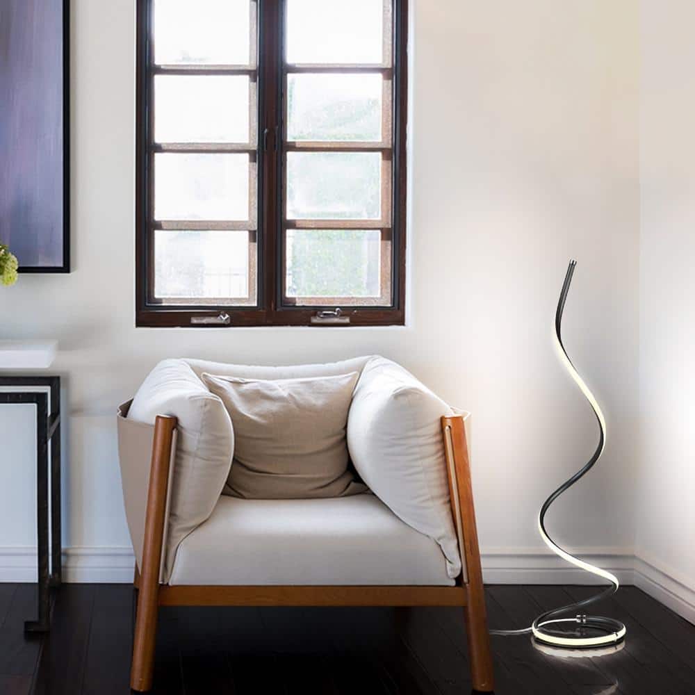 Sleek Allure 38" Jet Black LED Spiral Floor Lamp with Dimmer
