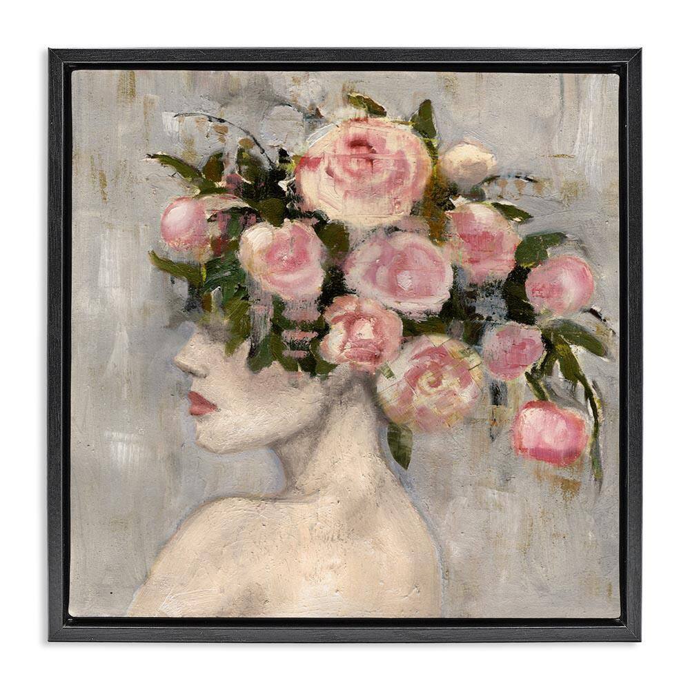 Peonies Headdress Woman by Charity Henderson Black Floater Frame Nature Graphic Art Print 18 in. x 18 in. price history on PriceWatchPro
