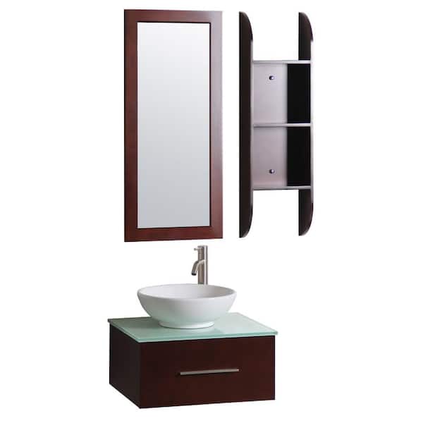 Sheffield Home Lucca 24 in. Vanity in Dark Cherry with Vitreous China Vanity Top in White with White Basin and Mirror