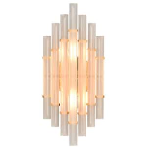 4.9 in. 2-Light Brass, White Opal Modern Wall Sconce with Standard Shade