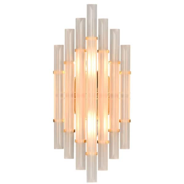 CLAXY 4.9 in. 2-Light Brass, White Opal Modern Wall Sconce with Standard Shade