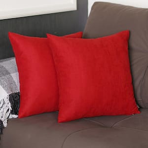 Decorative Farmhouse Red 20 in. x 20 in. Square Solid Color Throw Pillow Set of 2