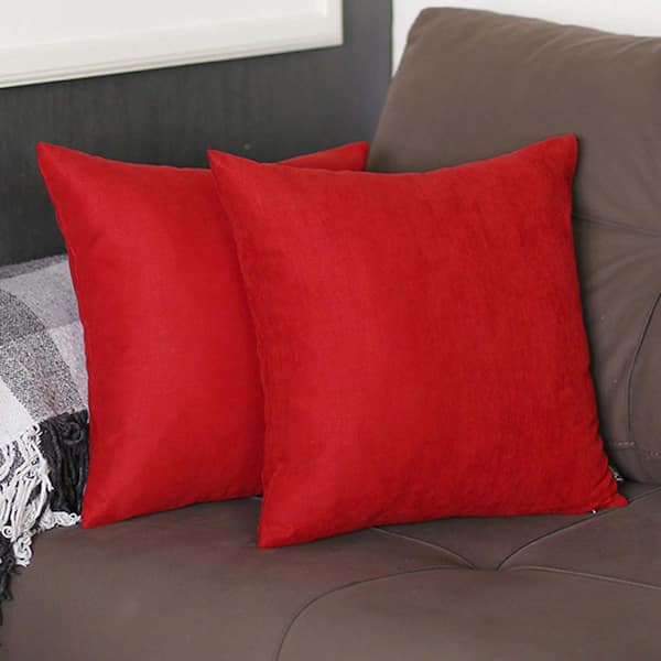 MIKE & Co. NEW YORK Decorative Farmhouse Red 20 in. x 20 in. Square Solid Color Throw Pillow Set of 2