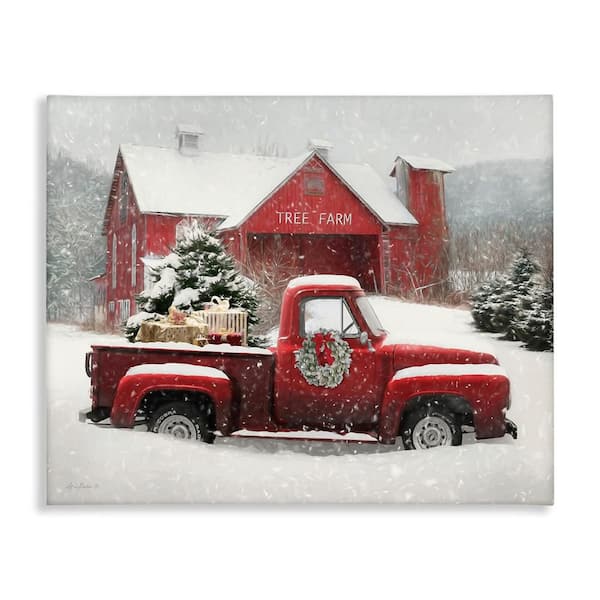 Tree Farm Red Truck Wintery Snow Flurries by Lori Deiter Unframed Graphic Art Print Home 24 in. x 30 in.