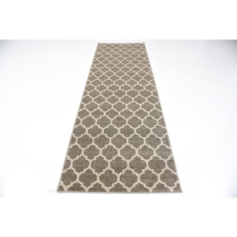 Elegant Trellis Light Brown 8ft Indoor Runner Rug - Easy Care & Stain-Resistant