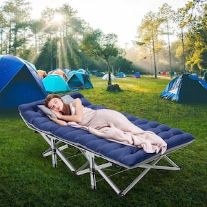 Double Layer Oxford Wide Folding Camping Cots for Adults With Short-staple Pearl Cotton Pad Blue