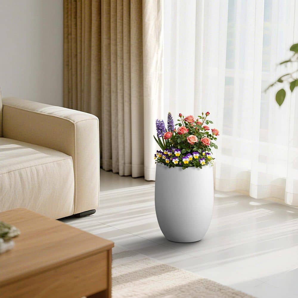 12.5in.W x 16.5in.H Pearl White Handcrafted Concrete Tall Round Planter Large Outdoor Flower Plant Pot w/ Drainage Hole price history on PriceWatchPro