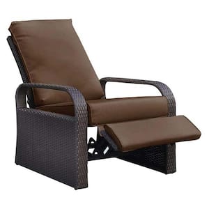 Brown Wicker Outdoor Recliner with Brown Cushions