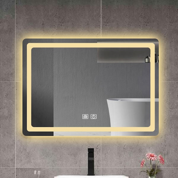 FAMYYT 28 in. W x 20 in. H Rectangular Frameless Anti-Fog Dimmable LED Light Vertical/Horizontal Wall Bathroom Vanity Mirror