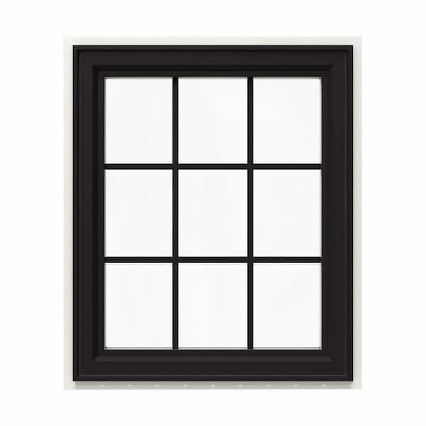 JELD-WEN 30 in. x 36 in. V-4500 Series Black FiniShield Vinyl Right-Handed Casement Window with Colonial Grids/Grilles