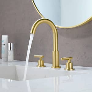 Ana 8 in. Widespread 2-Handle High-Arc Bathroom Faucet with Drain Kit Included in Brushed Gold