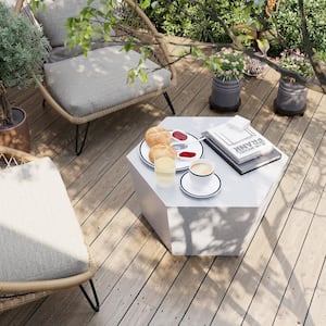 28 in. Indoor and Outdoor Patio Mgo Concrete Coffee Table in a Terrazzo Off-White Hexagon Design