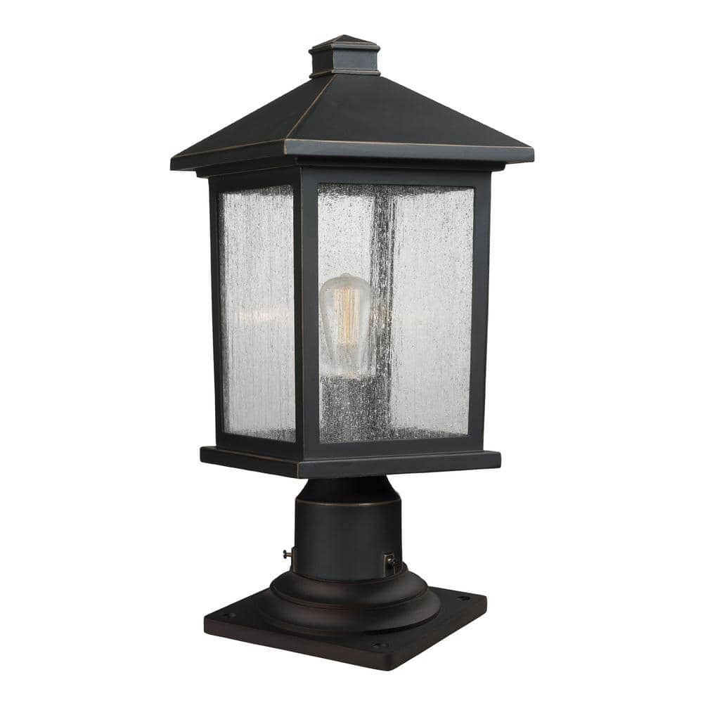 Aspen 3-Light Oil Rubbed Bronze 18 in. Pier Mount Light with Clear Seedy Gl