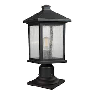 Aspen 3-Light Oil Rubbed Bronze 18 in. Pier Mount Light with Clear Seedy Glass and Square Fitter