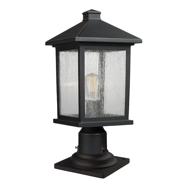 Unbranded Aspen 3-Light Oil Rubbed Bronze 18 in. Pier Mount Light with Clear Seedy Glass and Square Fitter