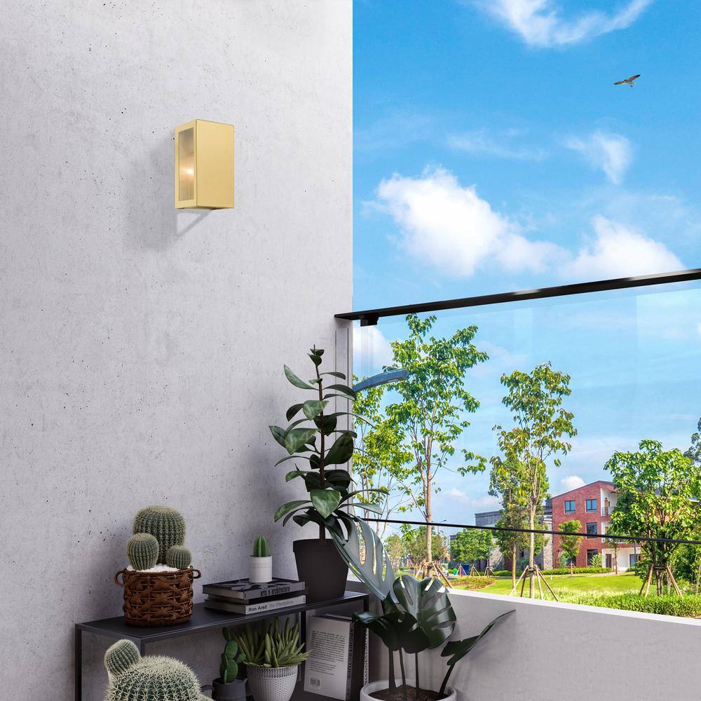 Satin Gold Stainless Steel 1-Light Outdoor Sconce with Clear Glass