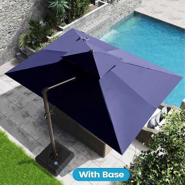 Crestlive Products 13 ft. x 10 ft. Double Top Rectangular Cantilever Patio Umbrella in Navy Blue with 220 lbs. Base Stand