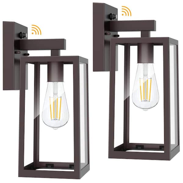 Modern Style 12.95 in. Brown Dusk to Dawn Indoor/Outdoor Hardwired Wall Lantern Sconce with No Bulbs Included