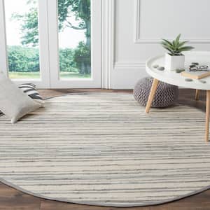 Rag Rug Ivory/Gray 4 ft. x 4 ft. Round Striped Area Rug