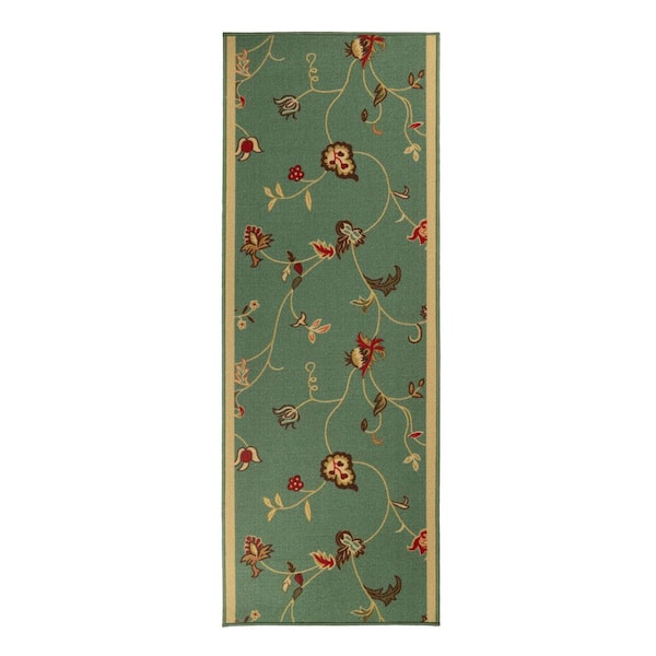 RugStylesOnline Scroll Flowers Green 36 in. W x 480 in. L Stair Runner 120 sq. ft.