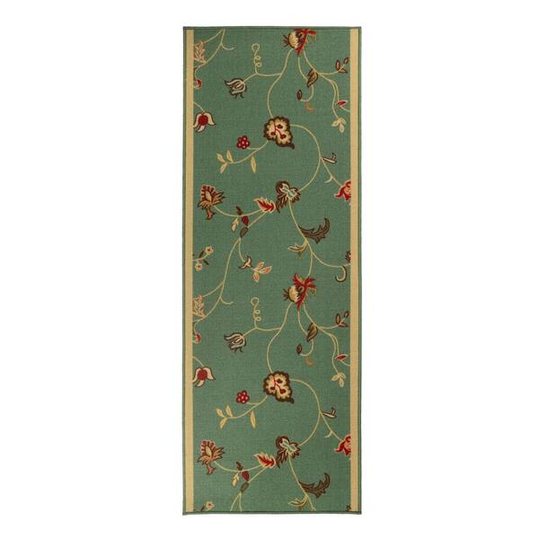 Scroll Flowers Green 36 in. W x 600 in. L Stair Runner 150 sq. ft.