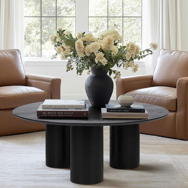 Pedestal 40 in. x 40 in. Black Round Wood Coffee Table