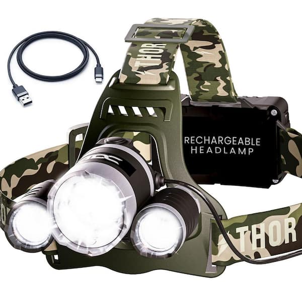 1080 LM Green LED Head Flash Light, IPX4 Headlamp Rechargeable Emergency Light with 8HR Battery for Camping Hunting