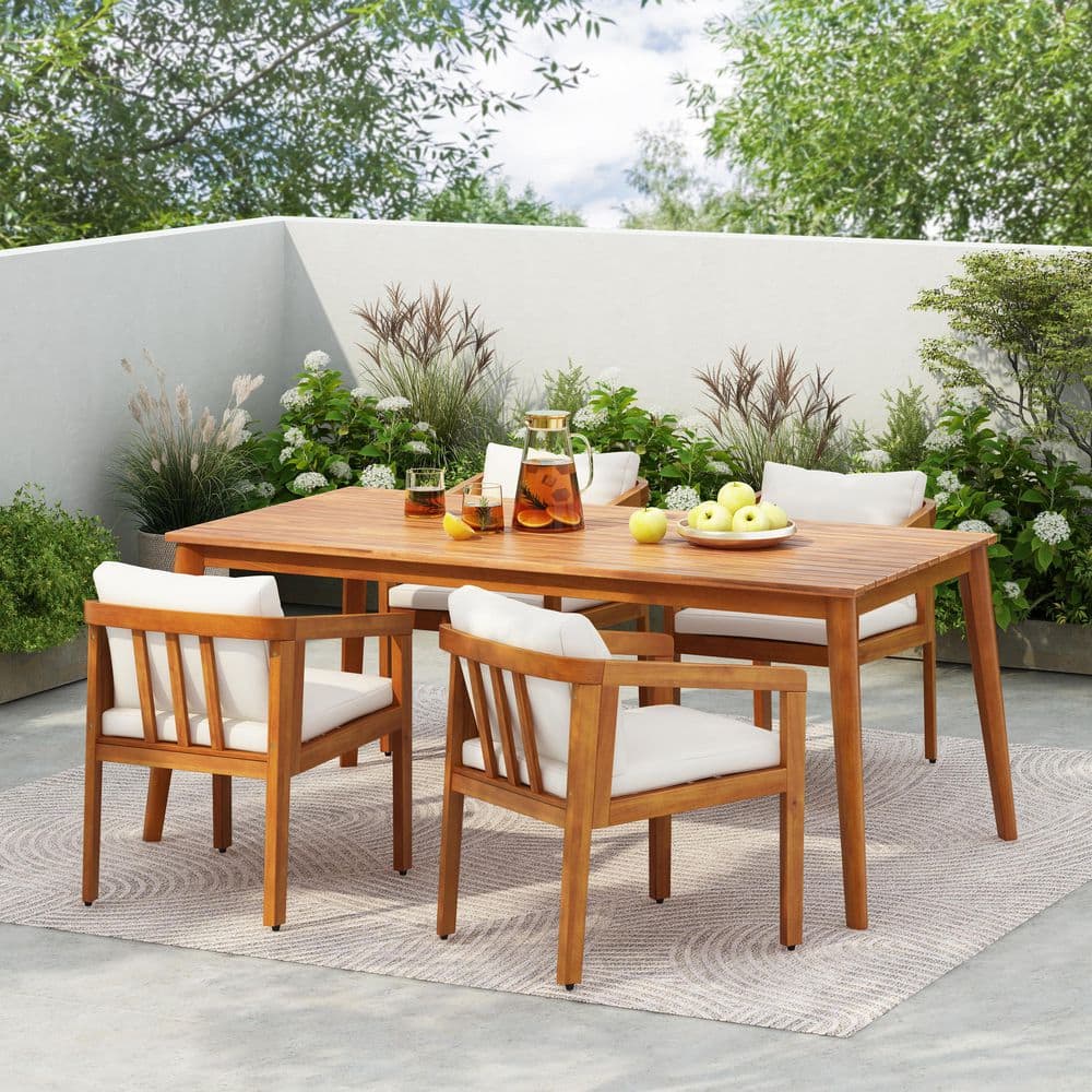 Cottrell 5-Piece Natural Finish Solid Wood Patio Outdoor Dining Set with Beige Cushions price history on PriceWatchPro