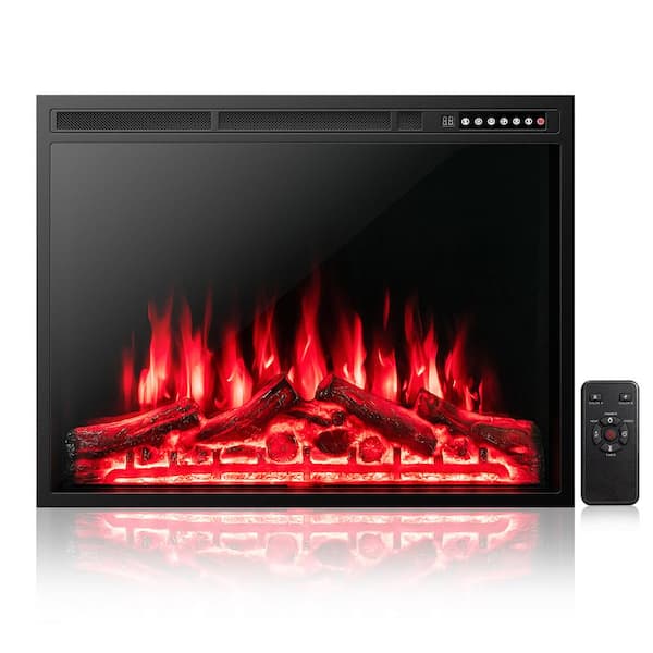 34 in. 1500W Electric Fireplace Insert Heater Log Flame Effect w/Remote Control