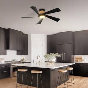 52 in. Smart Indoor Black Rope Low Profile Standard Flush Mount Ceiling Fan with Bright White Integrated LED with Remote